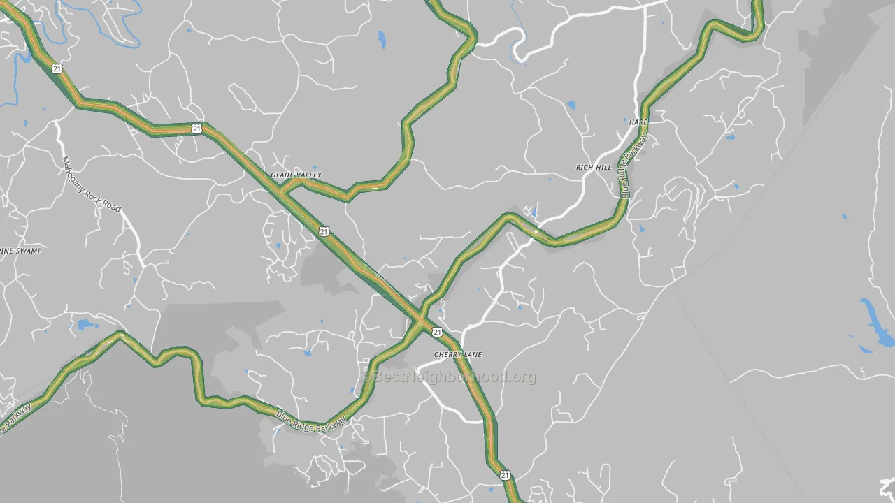 Glade Valley, NC Map of Noise Levels in Glade Valley