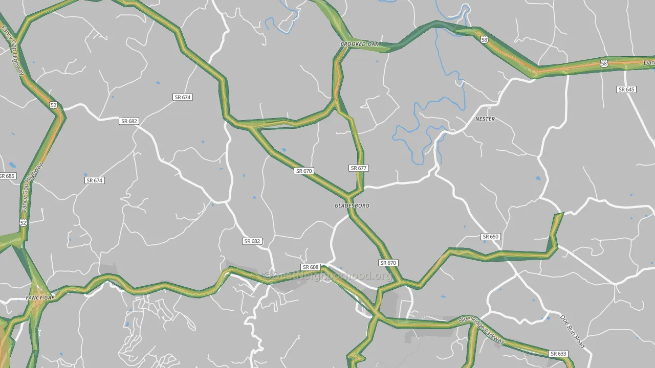 Gladesboro, VA Map of Noise Levels in Gladesboro