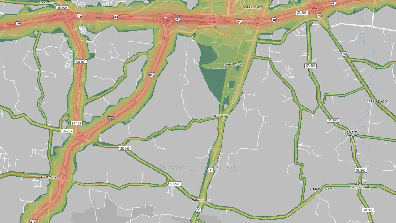 Gladeville, TN Map of Noise Levels in Gladeville