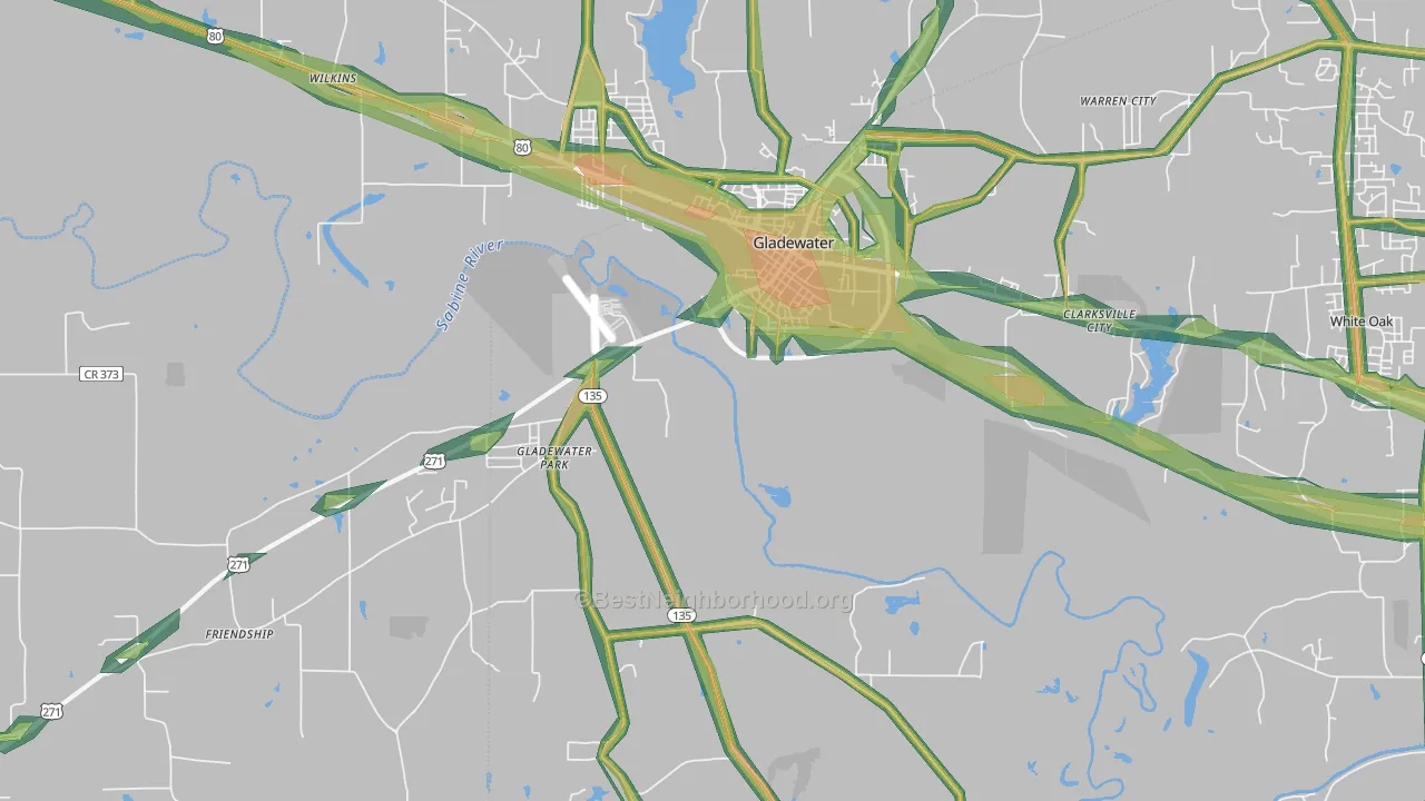 Gladewater, TX Map of Noise Levels in Gladewater