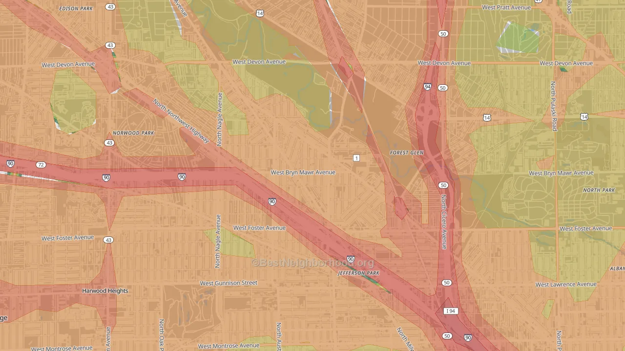 Gladstone, Chicago, IL Map of Noise Levels in Gladstone
