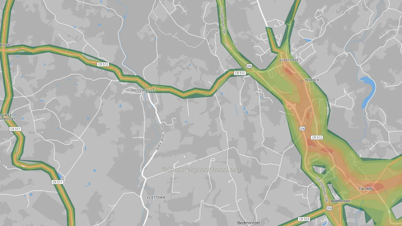 Gladstone, NJ Map of Noise Levels in Gladstone