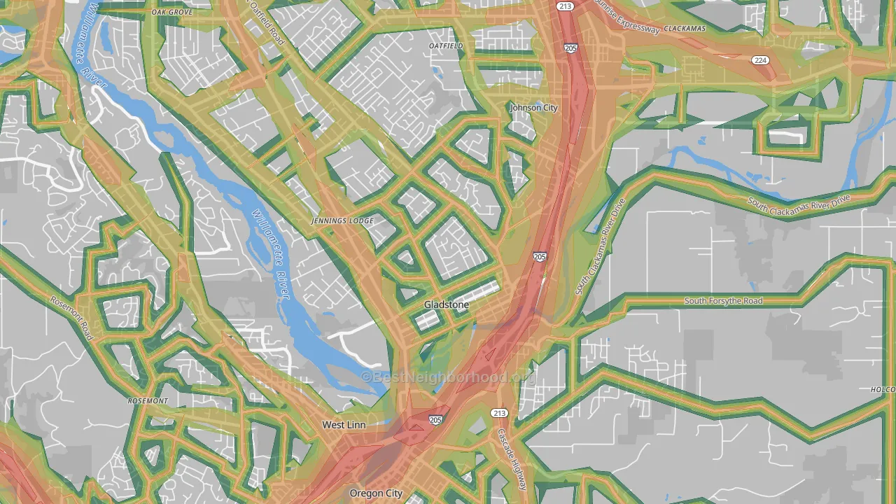 Gladstone, OR Map of Noise Levels in Gladstone