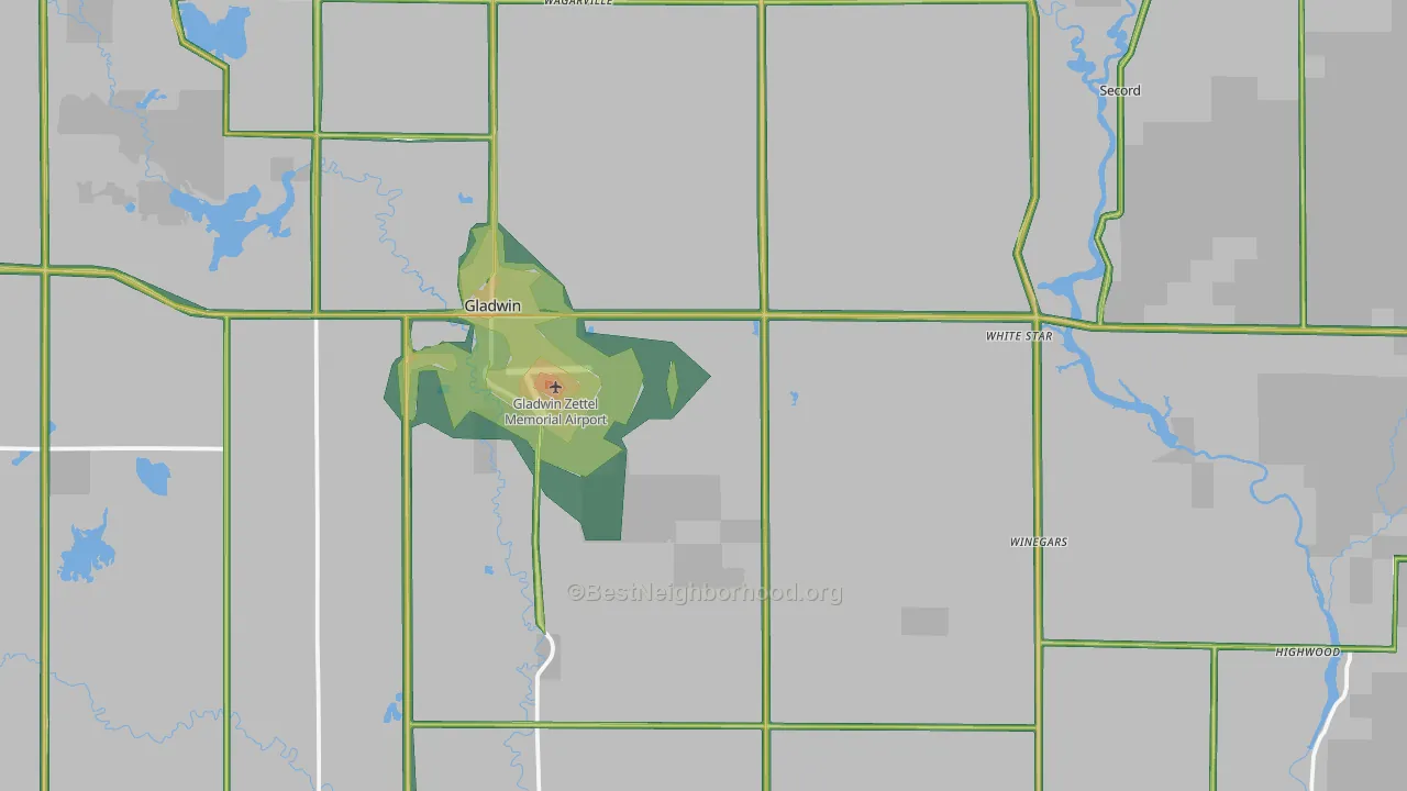 Gladwin County, MI Map of Noise Levels in Gladwin County
