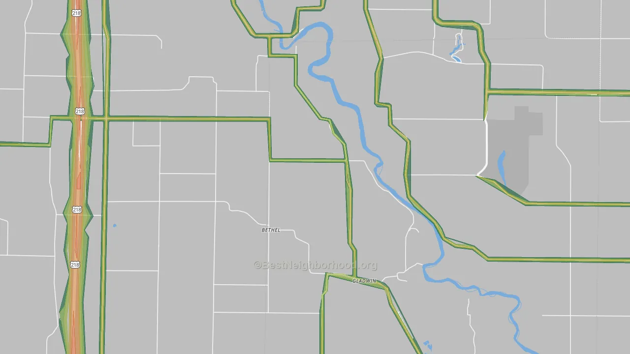 Gladwin, IA Map of Noise Levels in Gladwin