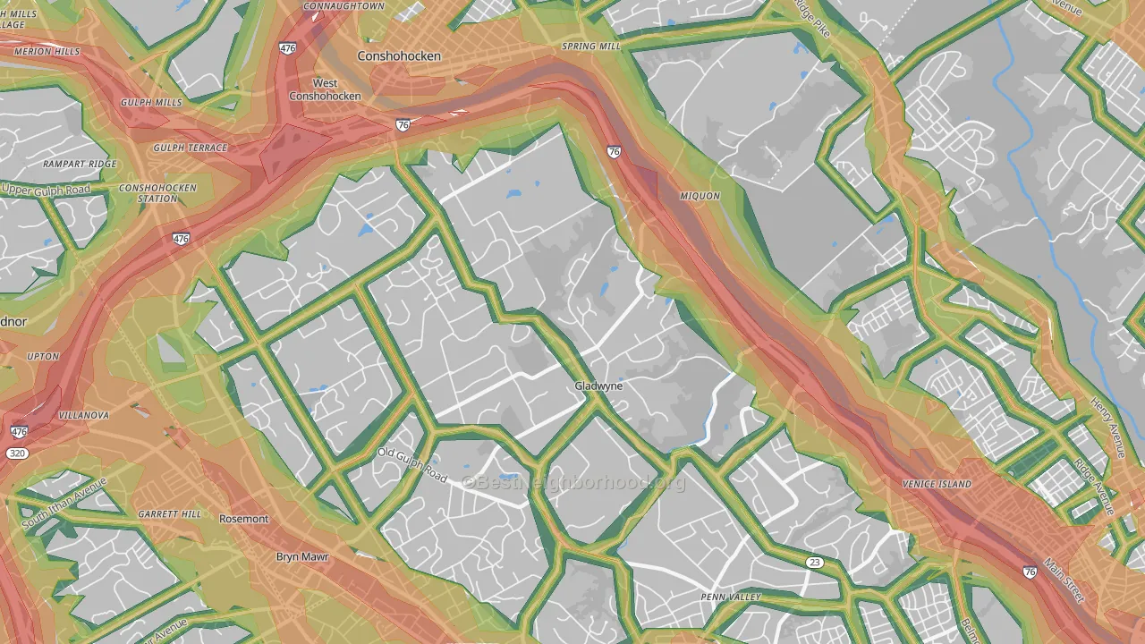 Gladwyne, PA Map of Noise Levels in Gladwyne