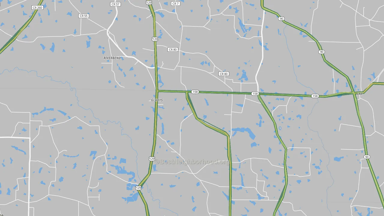 Gladys, GA Map of Noise Levels in Gladys