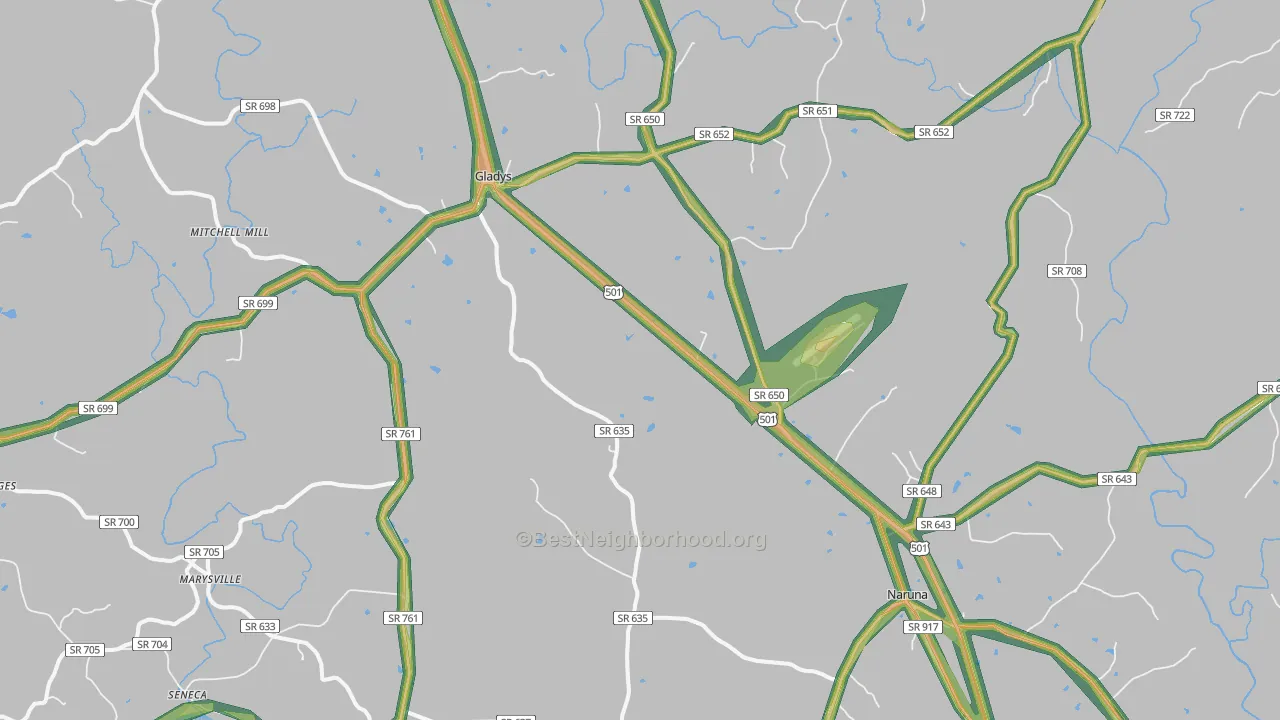 Gladys, VA Map of Noise Levels in Gladys