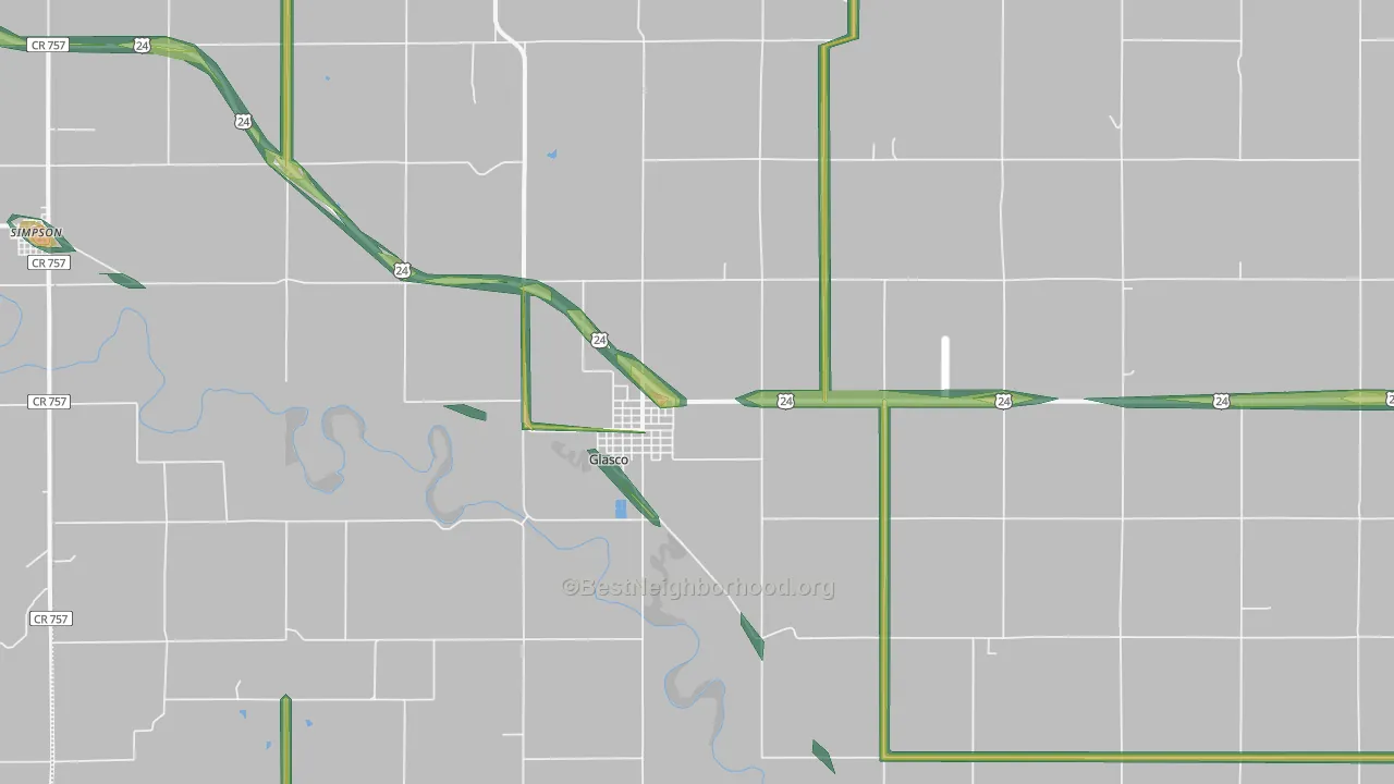 Glasco, KS Map of Noise Levels in Glasco