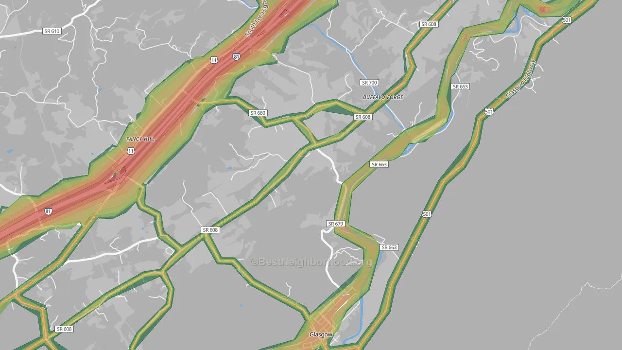 Glasgow, VA Map of Noise Levels in Glasgow