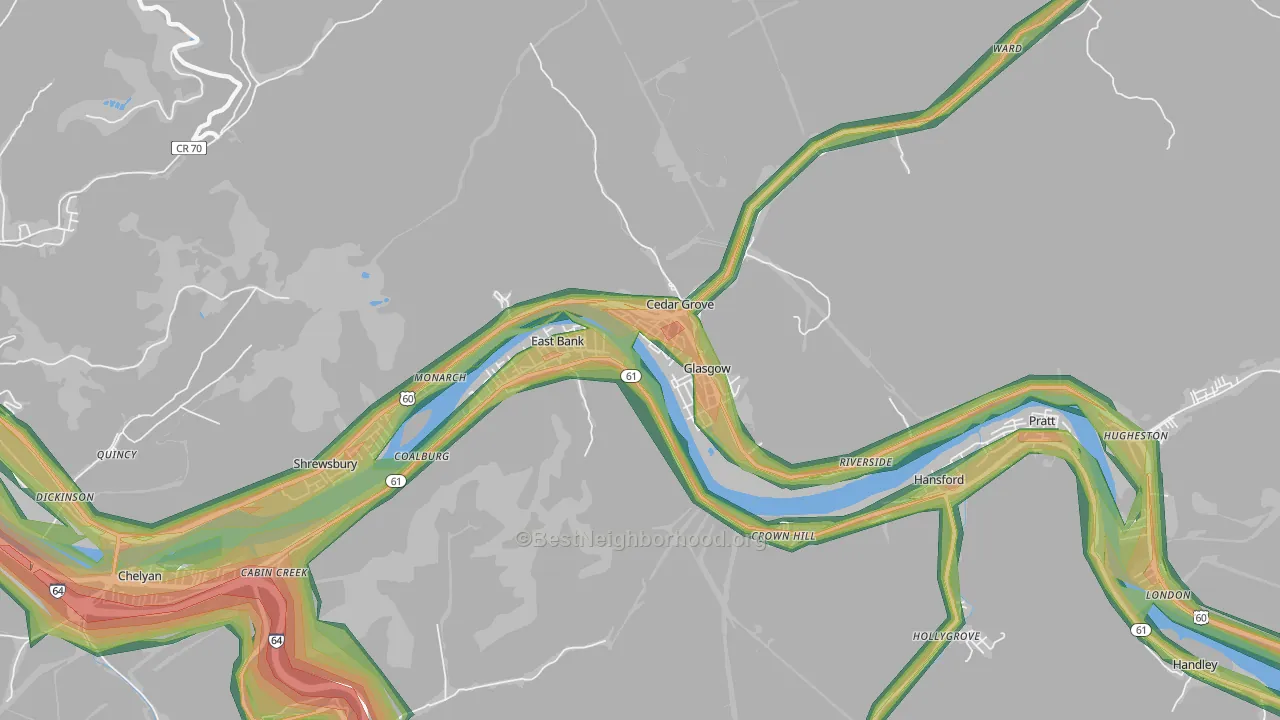 Glasgow, WV Map of Noise Levels in Glasgow