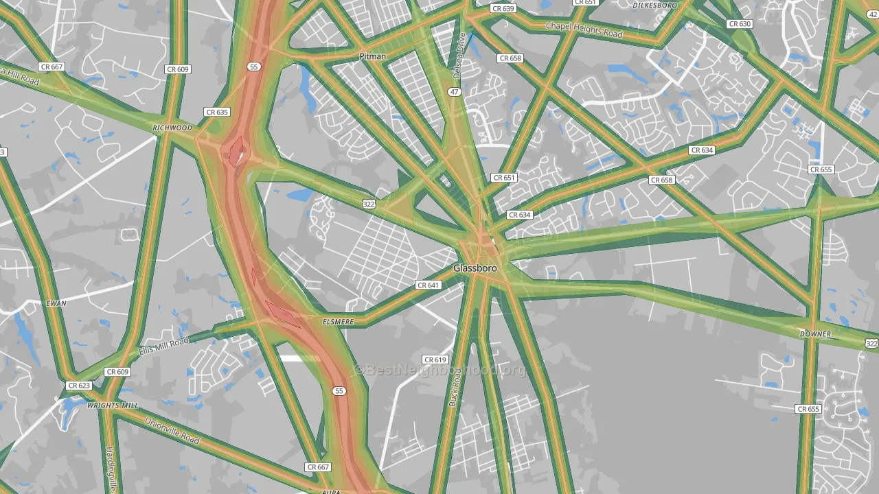 Glassboro, NJ Map of Noise Levels in Glassboro