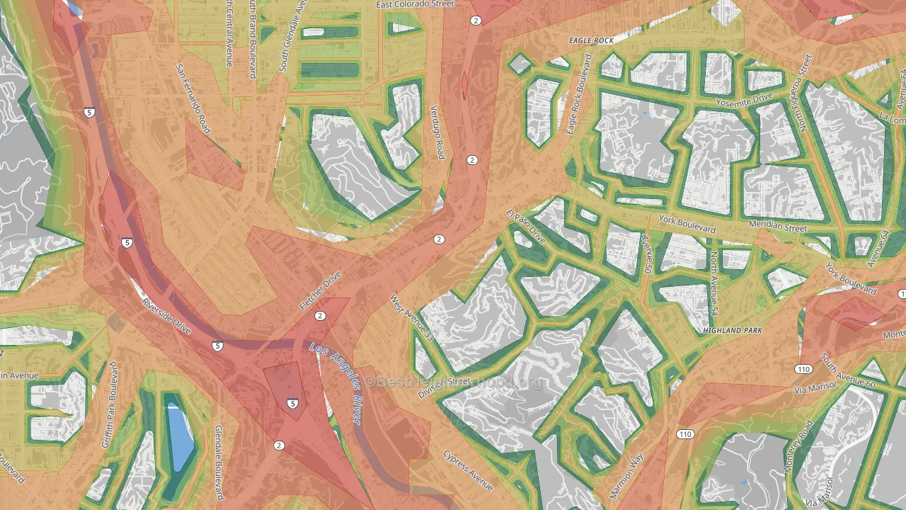 Glassell Park, Los Angeles, CA Map of Noise Levels in Glassell Park