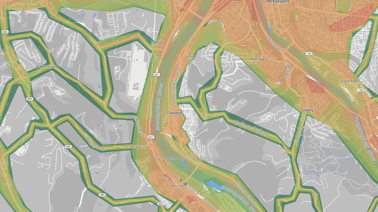 Glassport, PA Map of Noise Levels in Glassport