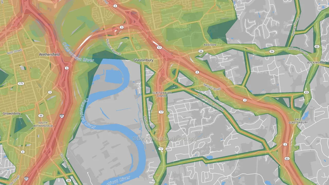 Glastonbury Center, CT Map of Noise Levels in Glastonbury Center