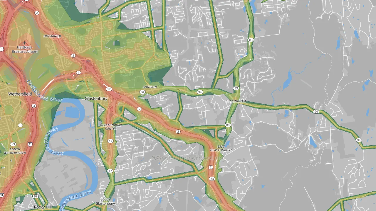 Glastonbury, CT Map of Noise Levels in Glastonbury