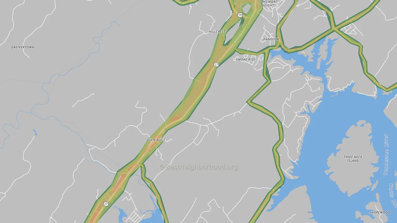 Glen Alice, TN Map of Noise Levels in Glen Alice