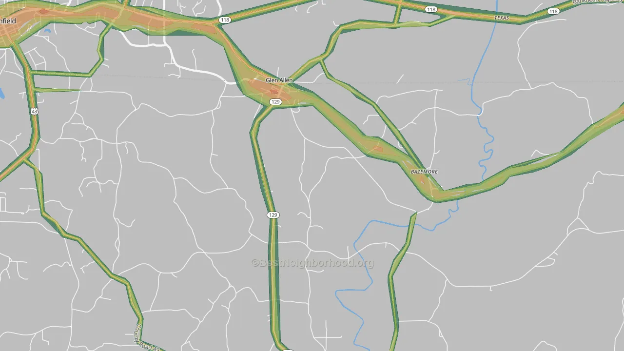 Glen Allen, AL Map of Noise Levels in Glen Allen