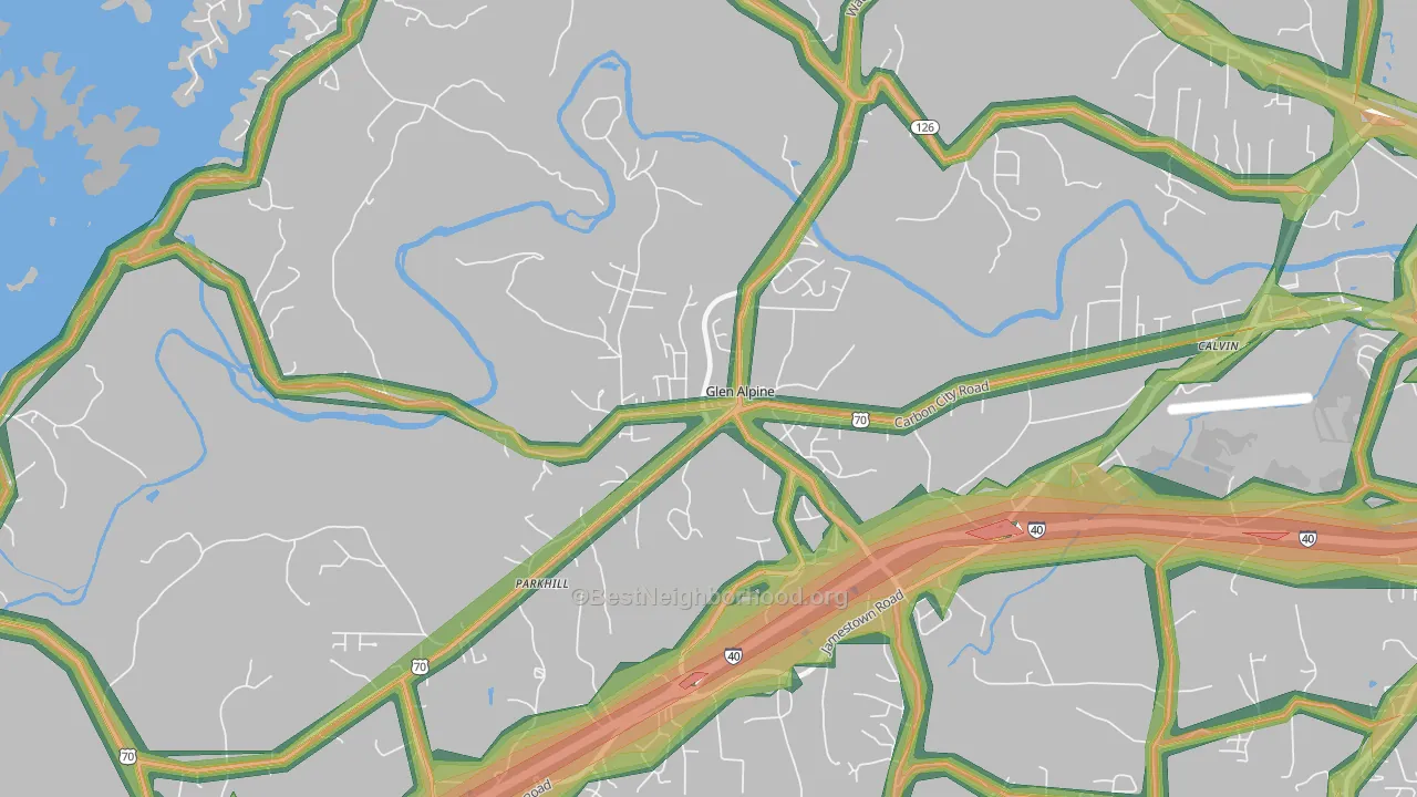 Glen Alpine, NC Map of Noise Levels in Glen Alpine