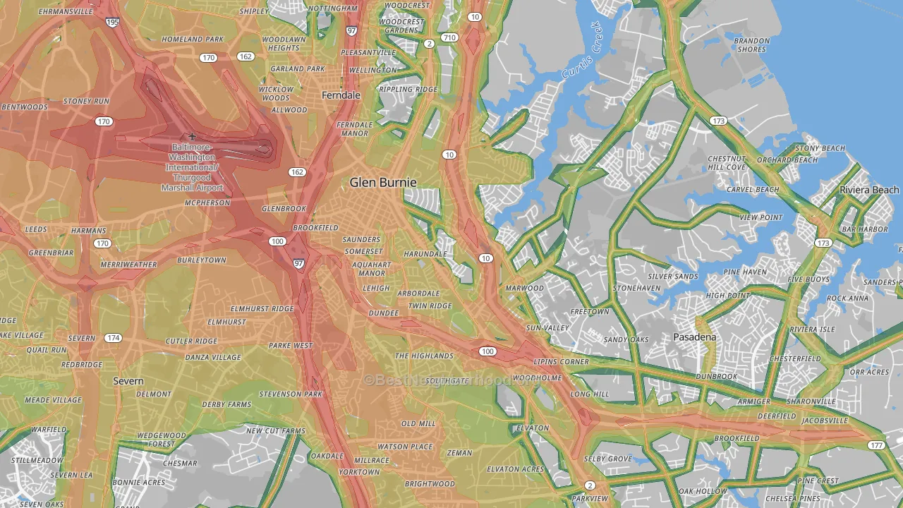 Glen Burnie, MD Map of Noise Levels in Glen Burnie