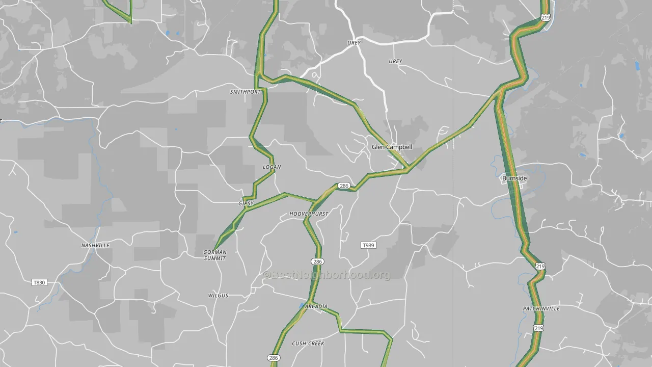 Glen Campbell, PA Map of Noise Levels in Glen Campbell