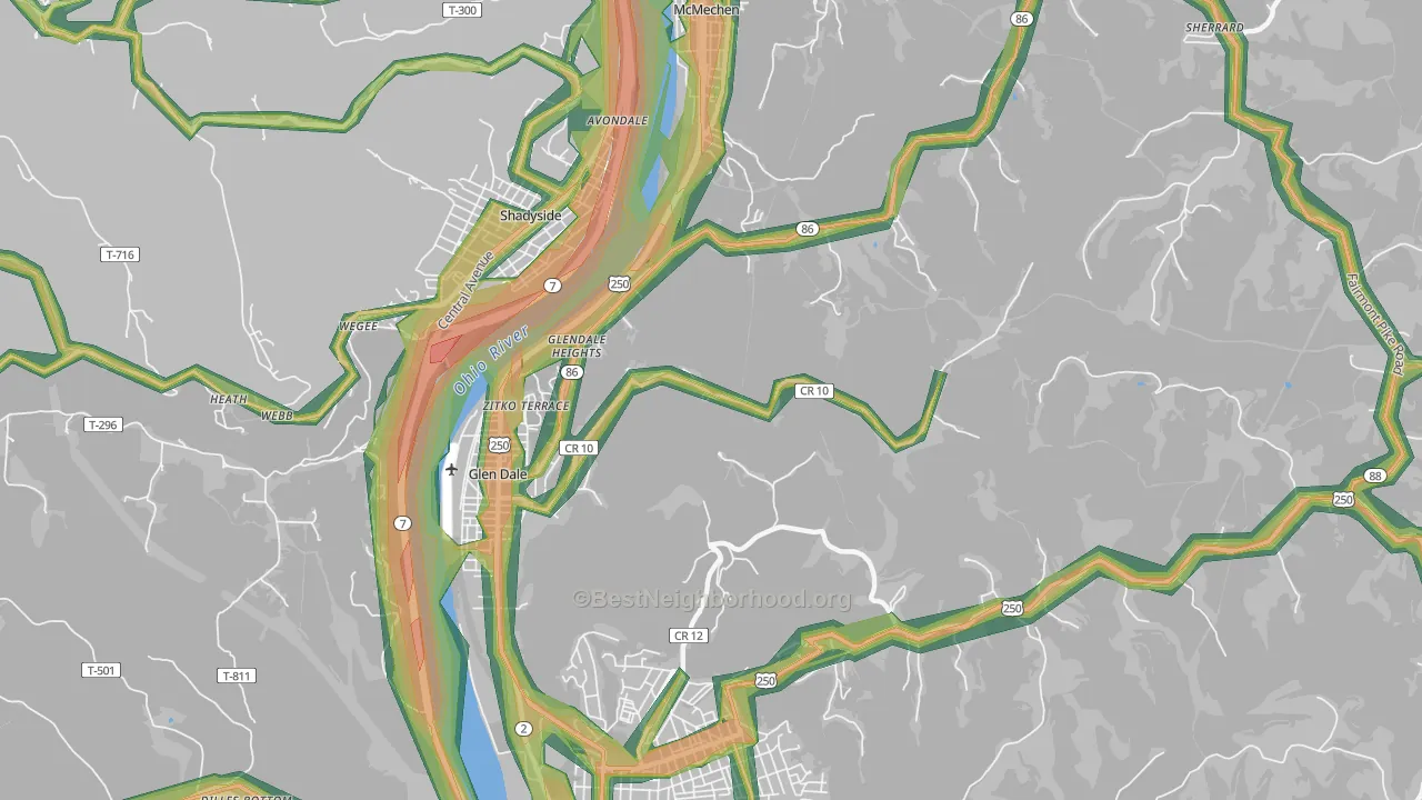 Glen Dale, WV Map of Noise Levels in Glen Dale