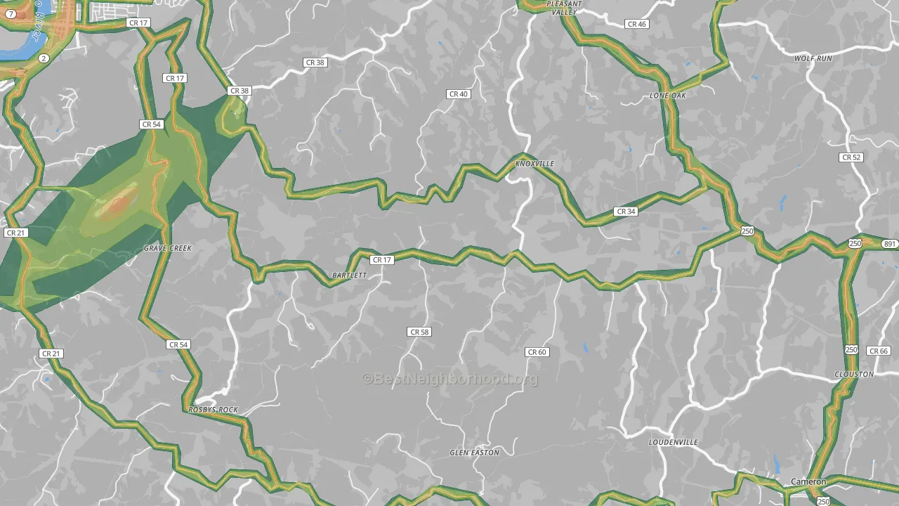 Glen Easton, WV Map of Noise Levels in Glen Easton