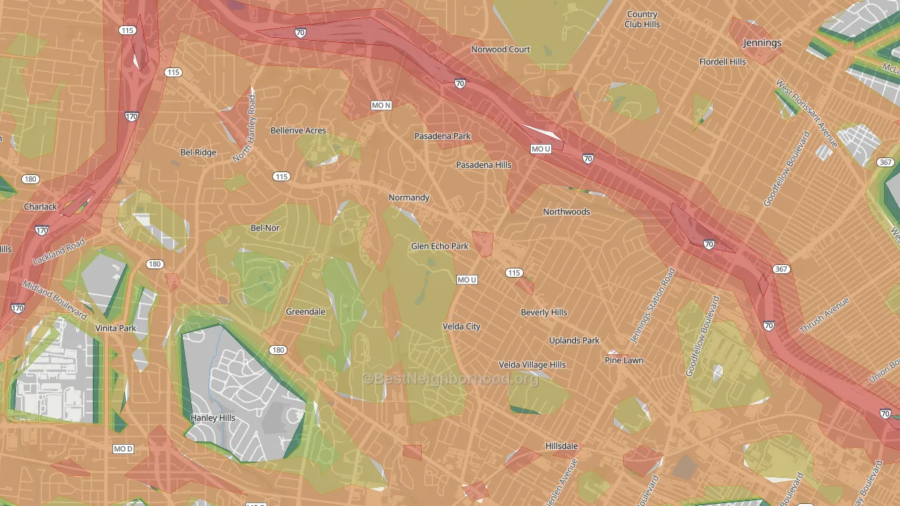 Glen Echo Park, MO Map of Noise Levels in Glen Echo Park