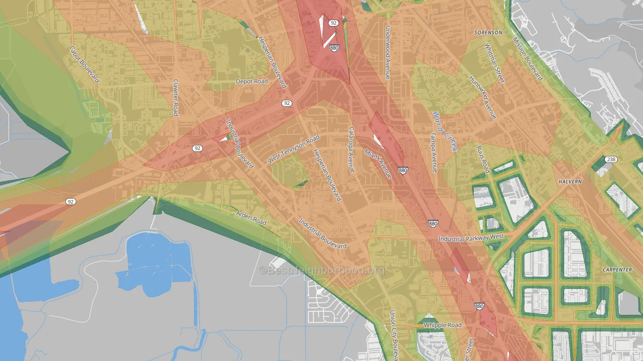 Glen Eden, Hayward, CA Map of Noise Levels in Glen Eden