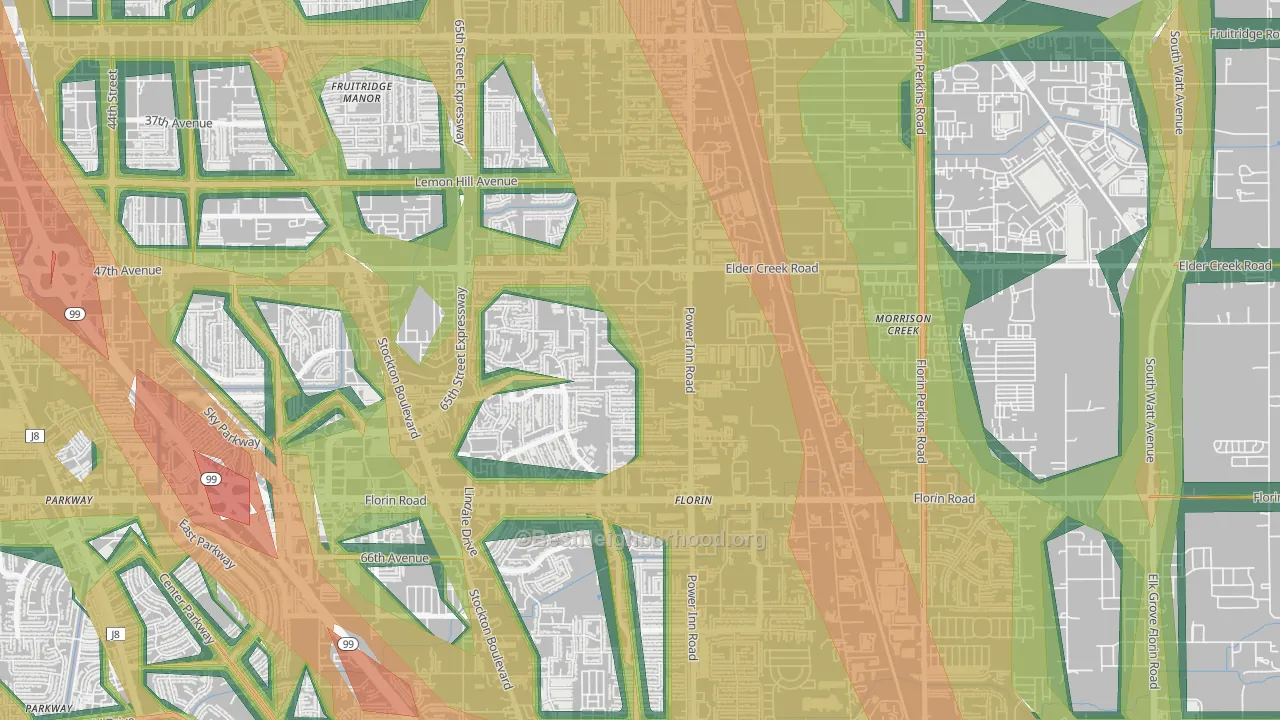 Glen Elder, Sacramento, CA Map of Noise Levels in Glen Elder