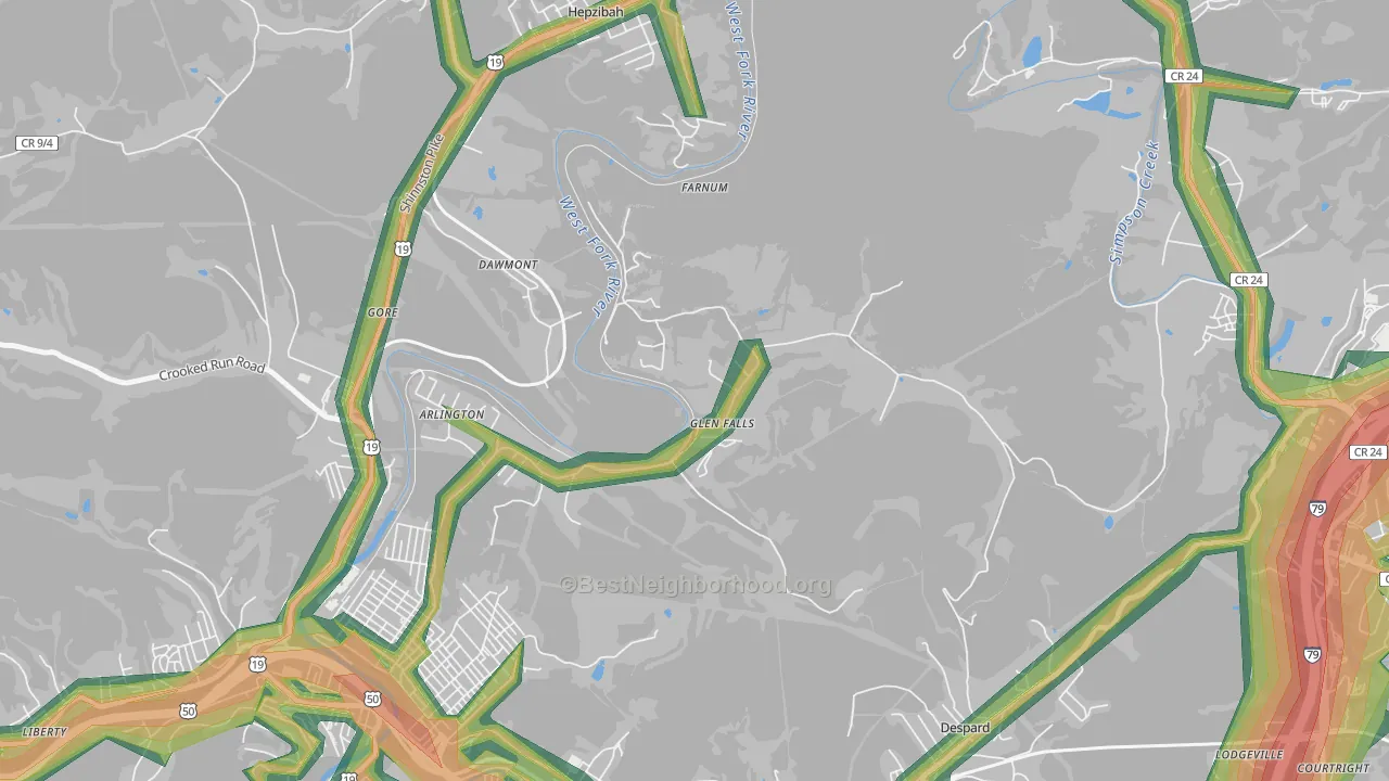 Glen Falls, WV Map of Noise Levels in Glen Falls