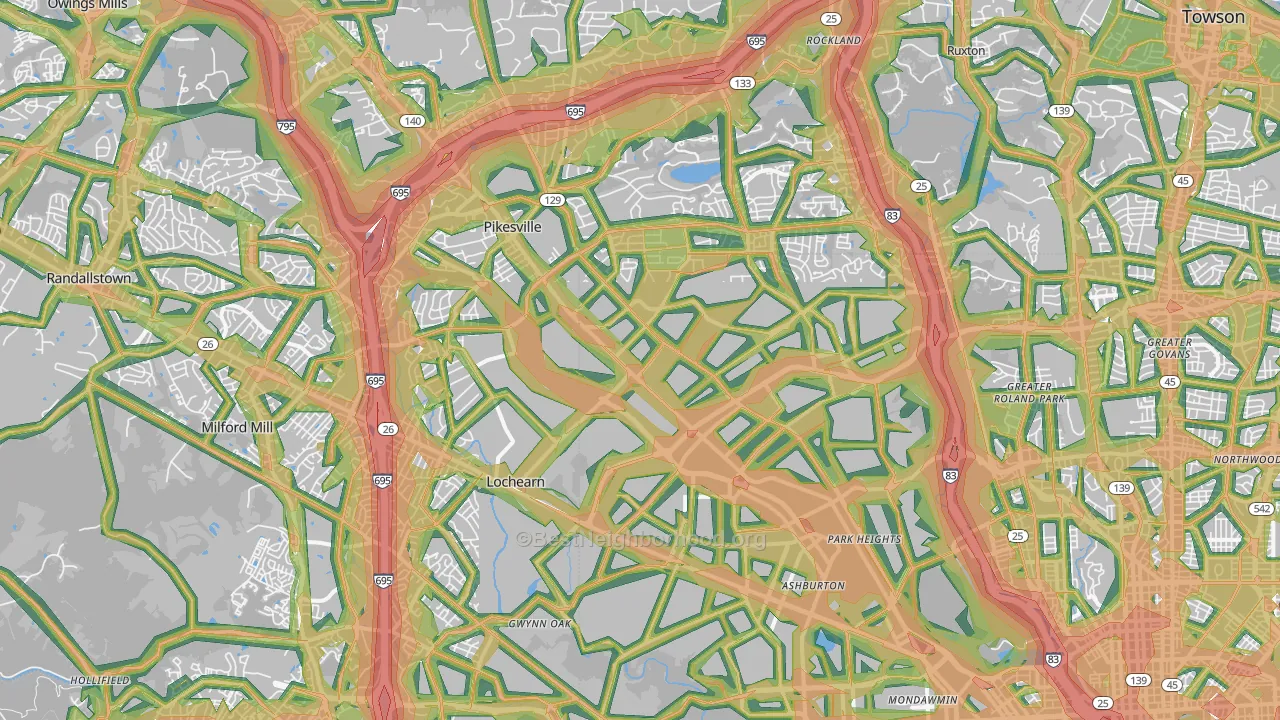Glen-Fallstaff, Baltimore, MD Map of Noise Levels in Glen-Fallstaff