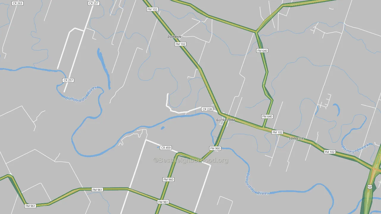 Glen Flora, TX Map of Noise Levels in Glen Flora