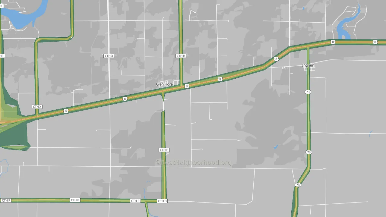 Glen Flora, WI Map of Noise Levels in Glen Flora