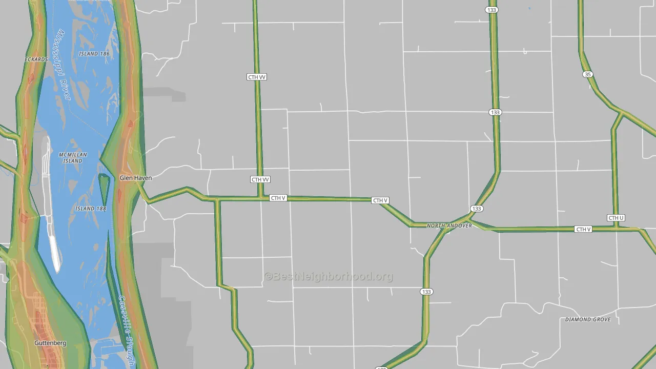 Glen Haven, WI Map of Noise Levels in Glen Haven