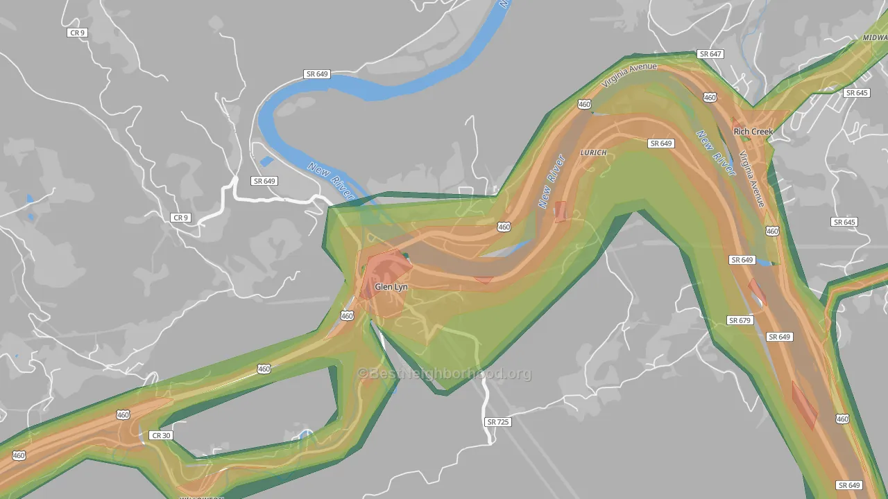 Glen Lyn, VA Map of Noise Levels in Glen Lyn