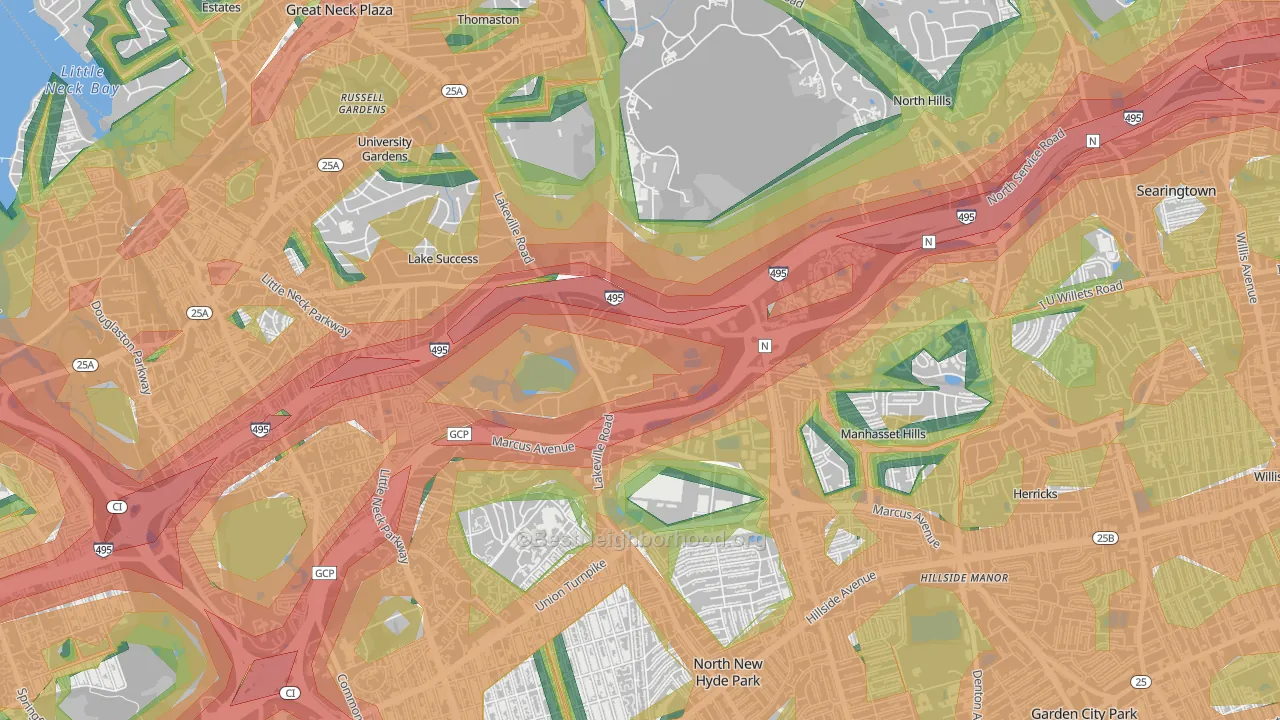 Glen Oaks, NY Map of Noise Levels in Glen Oaks