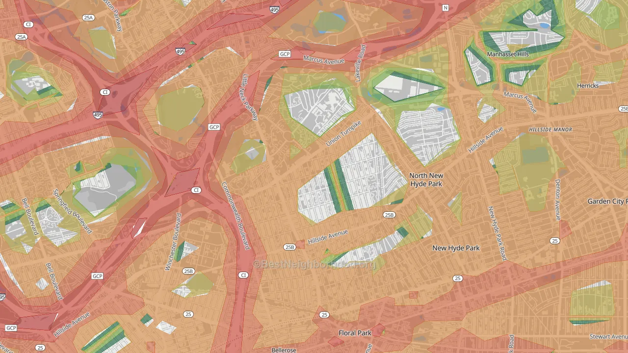 Glen Oaks, Queens, NY Map of Noise Levels in Glen Oaks