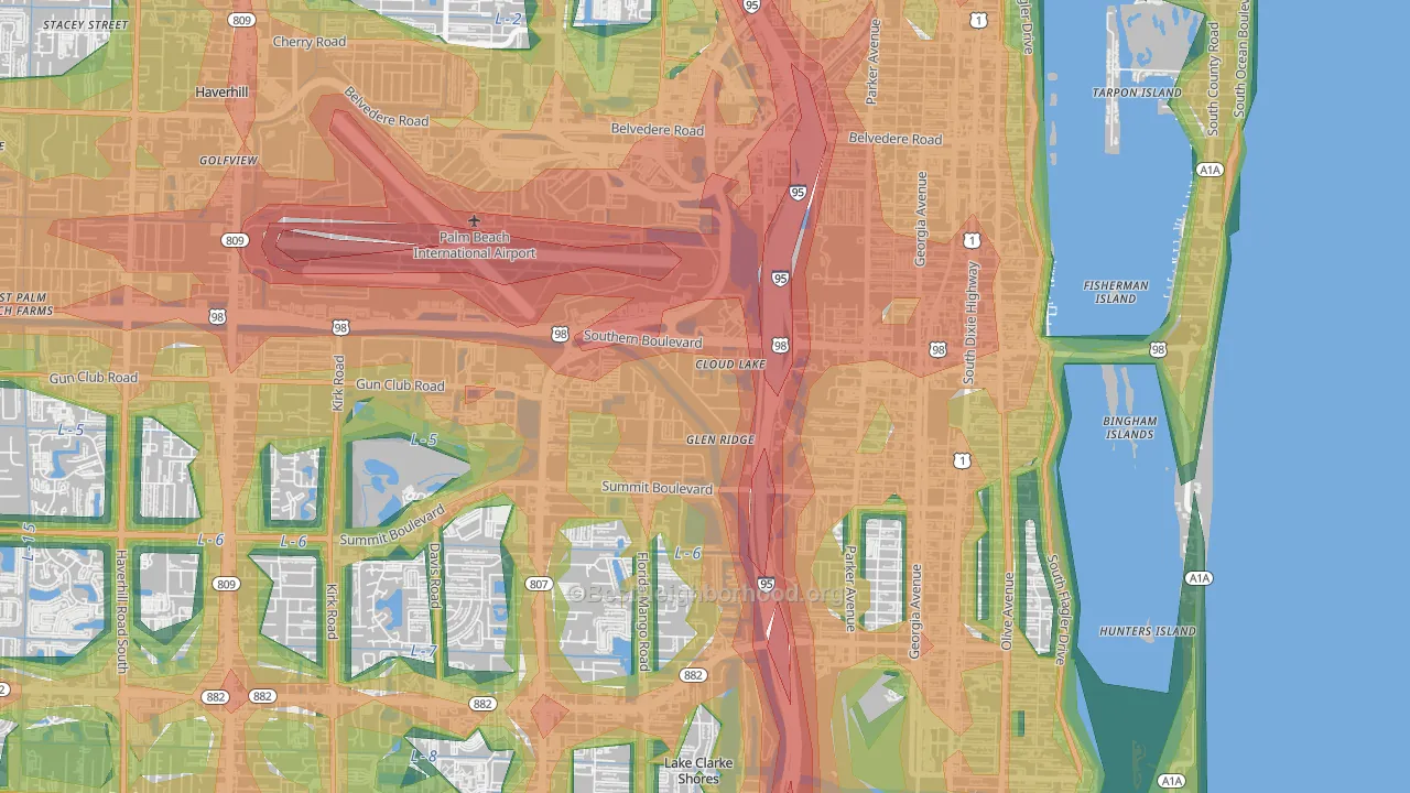Glen Ridge, FL Map of Noise Levels in Glen Ridge