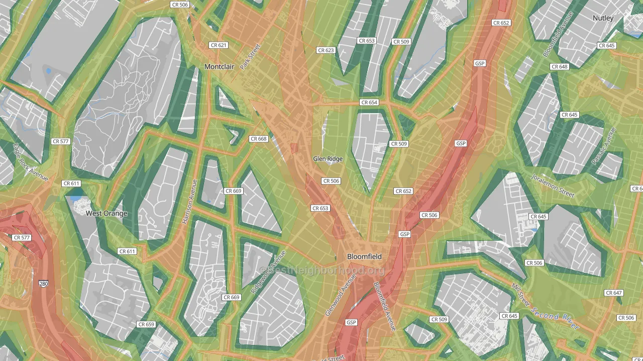 Glen Ridge, NJ Map of Noise Levels in Glen Ridge