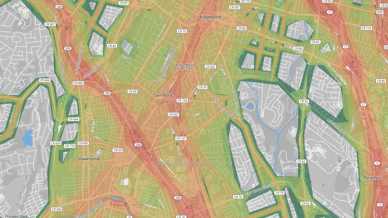 Glen Rock, NJ Map of Noise Levels in Glen Rock