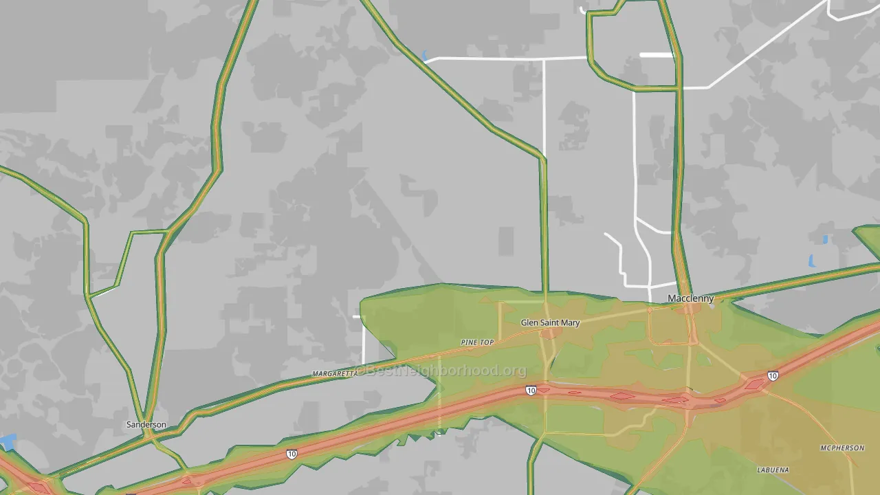 Glen St. Mary, FL Map of Noise Levels in Glen St. Mary