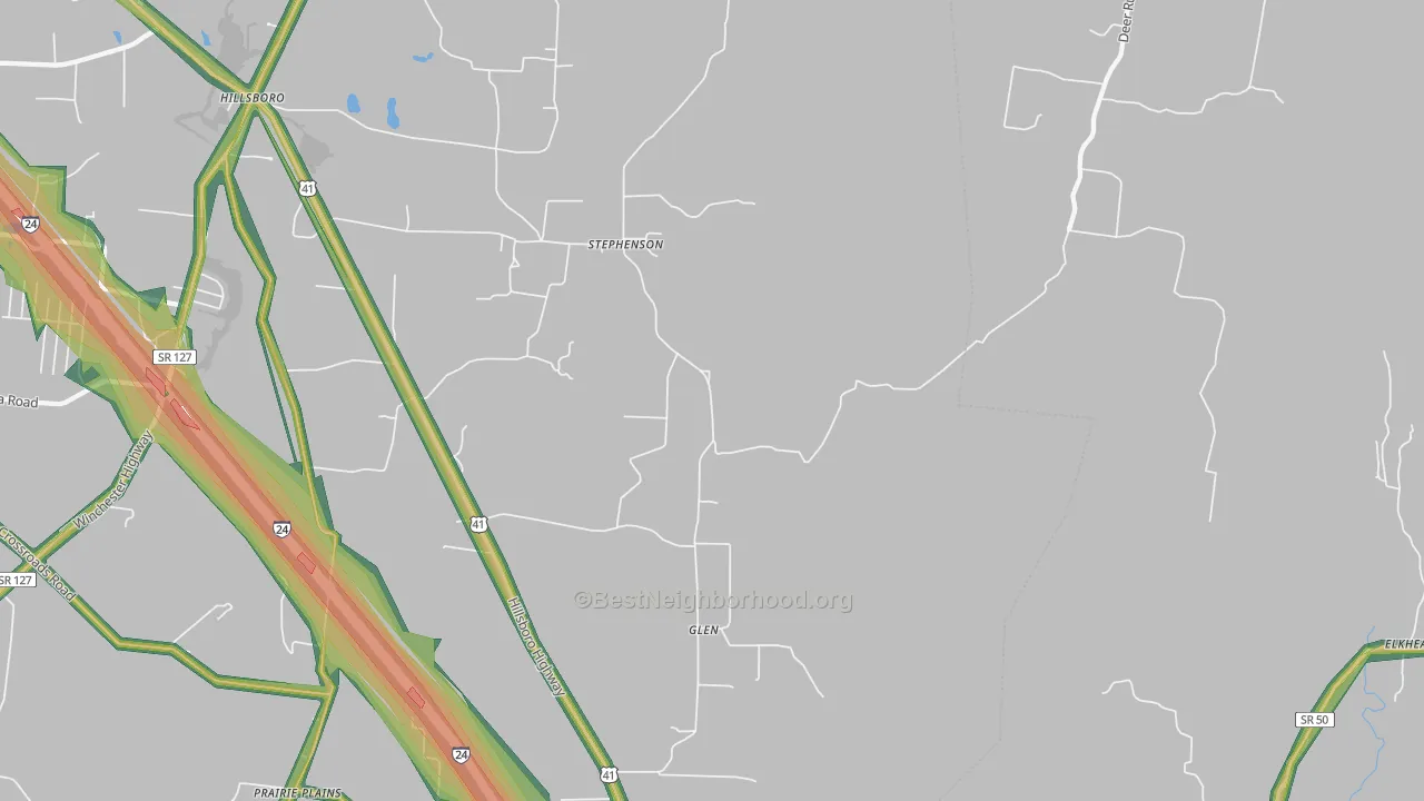 Glen, TN Map of Noise Levels in Glen