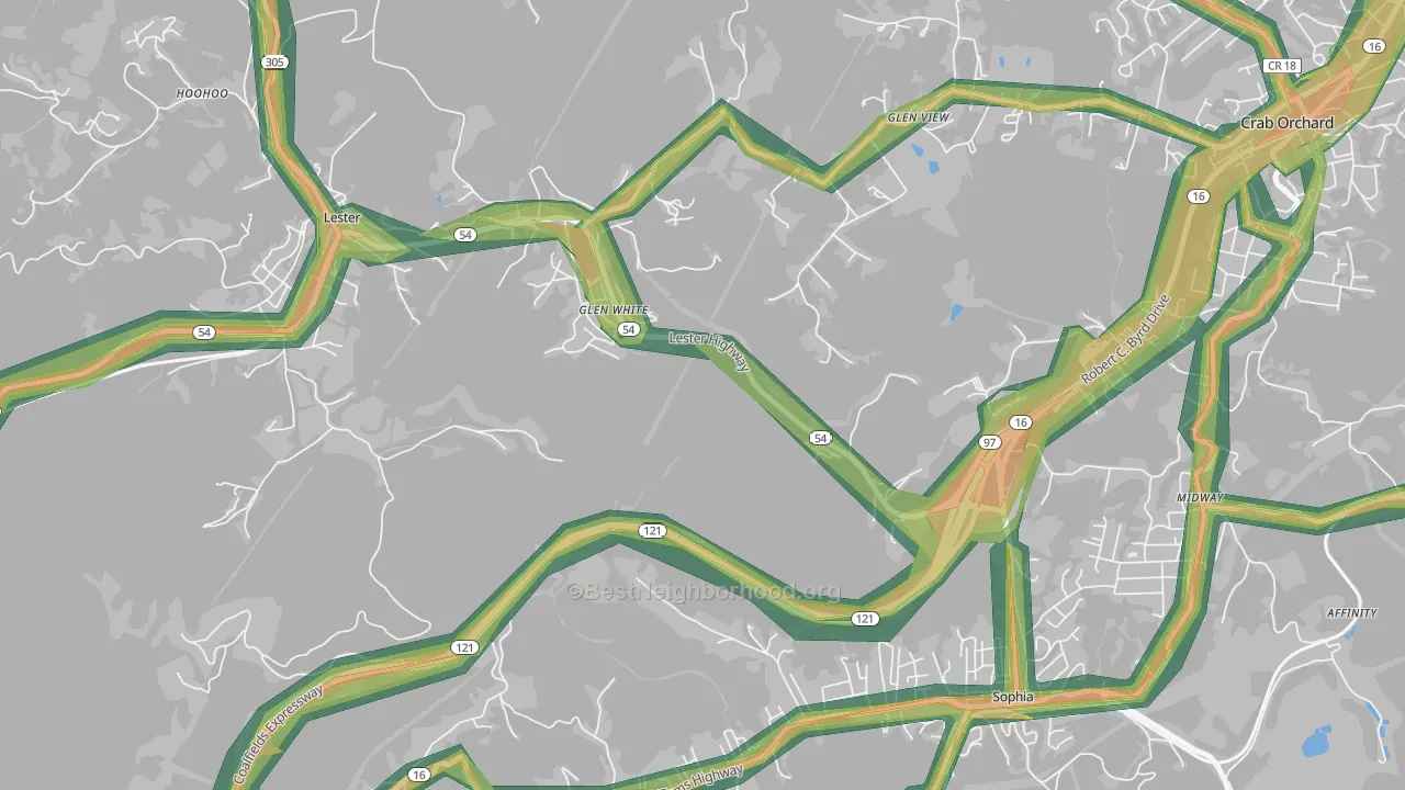 Glen White, WV Map of Noise Levels in Glen White