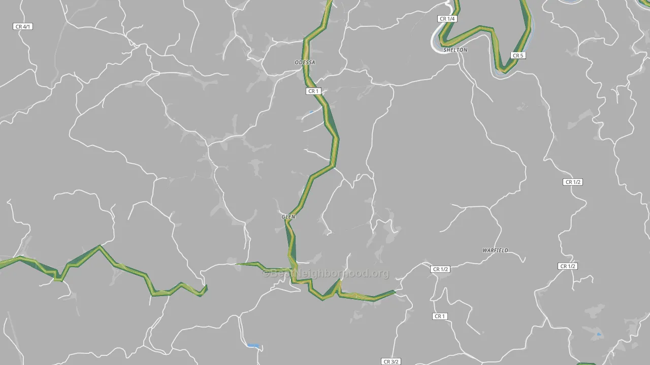 Glen, WV Map of Noise Levels in Glen