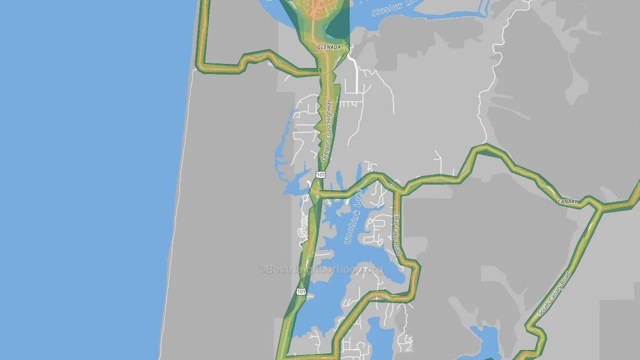 Glenada, OR Map of Noise Levels in Glenada