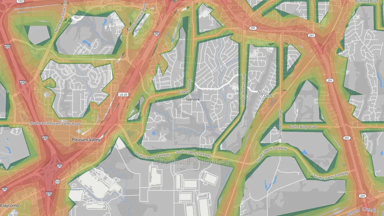 Glenaire, MO Map of Noise Levels in Glenaire
