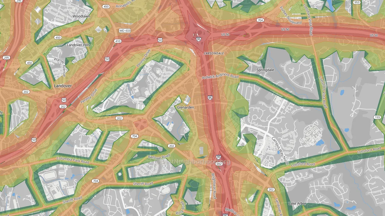 Glenarden, MD Map of Noise Levels in Glenarden