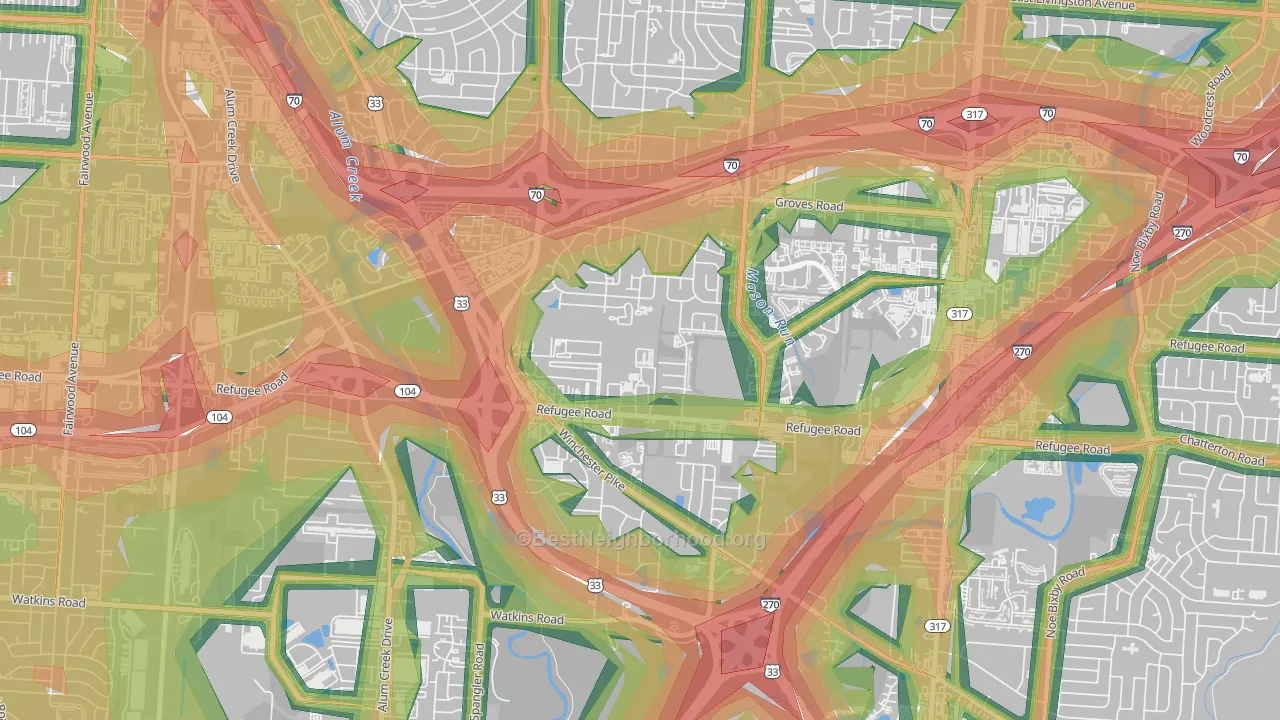 Glenbrook, Columbus, OH Map of Noise Levels in Glenbrook