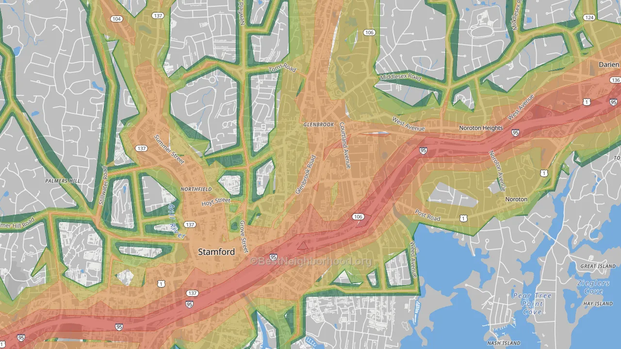 Glenbrook, Stamford, CT Map of Noise Levels in Glenbrook